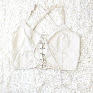 American Eagle Off White Lace up Bustier Crop Top, Size M
